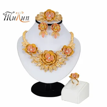 Africa Set Bijuterii Colier de Flori Brățară de Aur din Dubai Set de Bijuterii pentru Femei Petrecerea de Nunta Bijuterii de Mireasa Cercei Inel Bijuterii