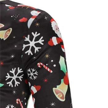 Omul de Crăciun Tricou Imprimat Moda Toamna Rândul său, în Jos Guler, Mâneci Topuri de sex Masculin Casual Bluza Singur Pieptul 3XL