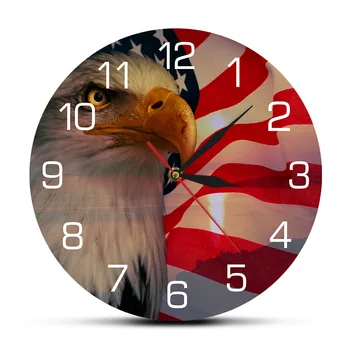 Patriotismul American Flag Cuarț Ceas Patriotic Bald Eagle Print Ceasuri De Perete Stele Dungi Independența Interior Acril Horloge