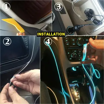 RGB Benzi cu LED-uri de Lumină Ambientală APLICAȚIE de Control Bluetooth pentru Masina Interior Atmosferă de Lumină Lampă 8 culori DIY Muzica 6M Fibra Optica Trupa