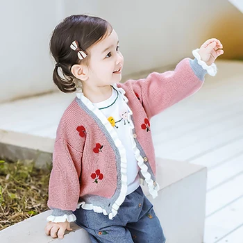 1-3 Ani Copilul Vechi Fata de Copil Pulover Cald Iarna Drapat Jacheta Cardigan V-neck Cardigan Roz Pentru Fete Drăguț Fată Dulce Pulover