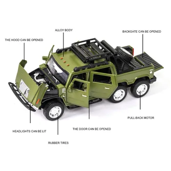 1:32 Ford-Hummer Preluare Aliaj Model de Masina de Sunet și Lumină Turnat Mașină de Jucărie Băiat Copii Cadou de Colectare Transport Gratuit