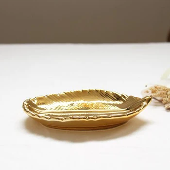 1 buc Gloden Ceramice Frunze Farfurie Frunze de Copac Gustări Desert Argint Tava de Stocare a Crescut de Aur Ceramică Bijuterii Email Breloc fel de Mâncare