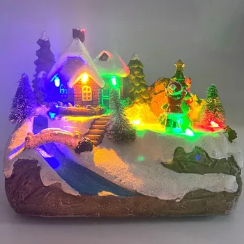 1 buc Luminescente Mici Muzica House Lumină LED-uri Conduse de Iluminat de Crăciun Rășină Scenă de Crăciun, Sat Cabana Oraș Nou