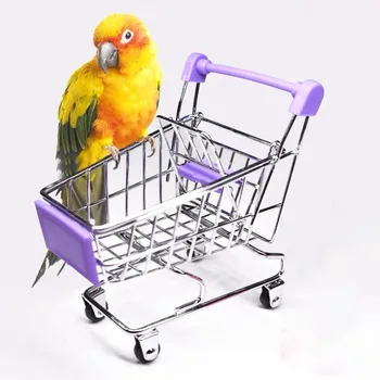1 buc Robust și durabil papagal de formare cărucior de învățământ pasăre jucărie mini metal papagal shopping cart educațional de formare jucărie