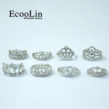 10buc Moda Coroana de Zirconiu Stralucitor Placat cu Argint Inele o Mulțime De Fete Femei Bijuterii Inel de Loturi en-Gros LR4024