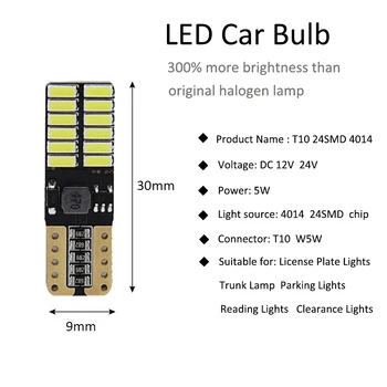 10buc T10 led auto lampă auto w5w CANBUS 4014 24smd 6000K lumina Clearance-ul de Lumini Lumini de Lectură
