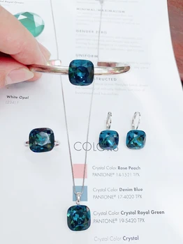 11.11 nou pătrat designer de bijuterii set cu cristal Austria pentru femei nuntă pandantiv cercel inel brățară bijuterii seturi cadou