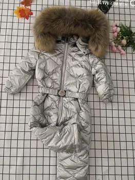 115cm -155 cm salopete 2019 Geaca de Iarna Copii salopeta rață jos de Blană cu glugă fata snowsuit Costum de băiat set de îmbrăcăminte costum de schi