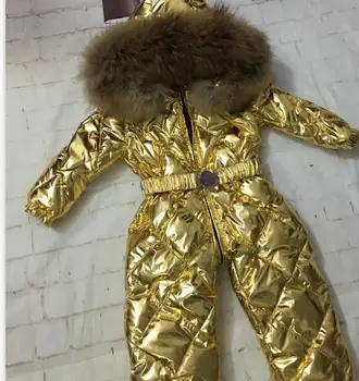 115cm -155 cm salopete 2019 Geaca de Iarna Copii salopeta rață jos de Blană cu glugă fata snowsuit Costum de băiat set de îmbrăcăminte costum de schi