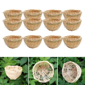 12pcs Cuib de Pasăre Pan Țesute de Bambus Răchită Finch Canare, lenjerie de Pat Casă de Cuibărit Cuști