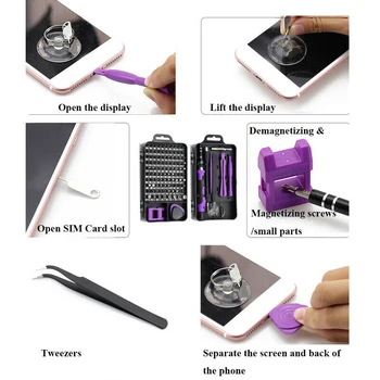 135 In1 Șurubelniță netic Seturi de Scule pentru Telefonul Mobil, Tableta, Calculator, Ochelari de Reparații Instrument DIY Kit (Black & Violet)