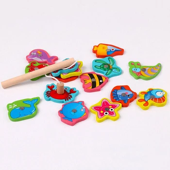 15buc Fier Cutie din Lemn de Pescuit Jucarie Bebelusi Copii Animal Cognition Jucărie de Învățământ Interactive Părinte-copil Jucărie Jucărie pentru Copii Joc