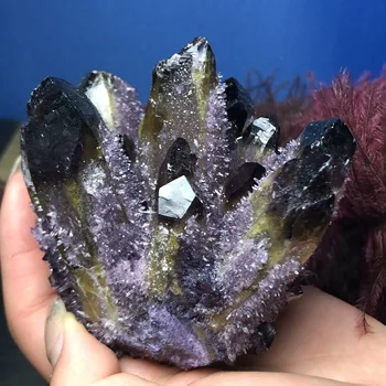 1buc Naturale violet Fantomă Fantomă Cristal de Cuarț Grup rock pietre și cristale de minerale de Vindecare reiki Specimen Home deco