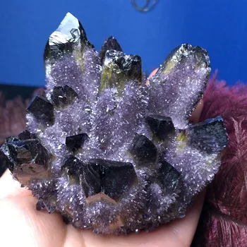 1buc Naturale violet Fantomă Fantomă Cristal de Cuarț Grup rock pietre și cristale de minerale de Vindecare reiki Specimen Home deco