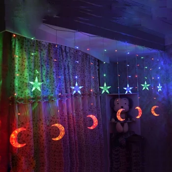 2,5 m-a condus moon star led-uri cortina zână șir lumina lumina 138 led-lumina de Craciun pentru Nunta home garden party decor