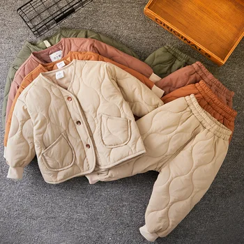 2 buc imbracaminte copii set haina jacheta+pantaloni de iarnă ține de cald culoare solidă