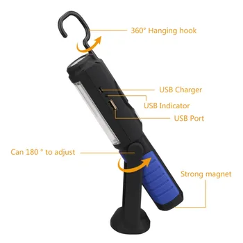2 Moduri Portabil Mini COB LED Reîncărcabilă Lanterna Lumina de Lucru cu Lampa cu Magnet Agățat Cârlig pentru aer Liber Camping Sport Light