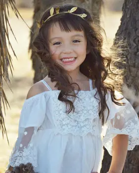2017 Vară pentru Copii Fete Dress Off-umăr Volane de Dantela Rochii Solid Alb Baby Girl Haine Costum de Prințesă