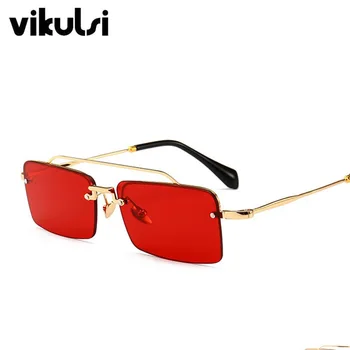 2018 Mici fără ramă Pătrată ochelari de Soare Brand de Lux ochelari de Soare Pentru Femei de Moda Cadru Metalic Maro Roșu Nuanțe de Albastru Unisex UV400