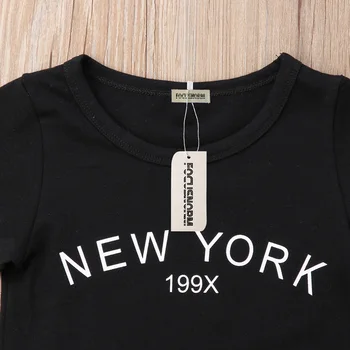 2018 Moda Destul de Vara pentru Fete de Seturi de 2 BUC Scrisoare de Imprimare Negru cu Maneci Scurte T-Shirt, Blaturi de Camuflaj Singur Pieptul Fusta
