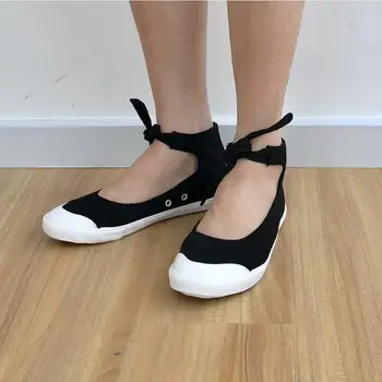 2018 Nou Primăvara și Vara Noi Femei Retro Pantofi de Balet Papion Mic, Pantofi Negri, Curea Pantofi de Panza