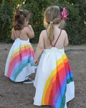 2018 Vara de Brand Nou Rochie de Printesa Copil Baby Girls Party Concurs Drăguț fără Mâneci fara Spate Curea Rainbow Beach Rochii Tutu 1-6M