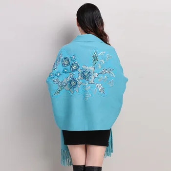 2019 Din Japonia Coreea În Afara Stradă Purta Flori Brodate Cu Mărgele De Iarnă Eșarfă Catifea De Lux Poncho Femei Mâneci Lungi Mantie