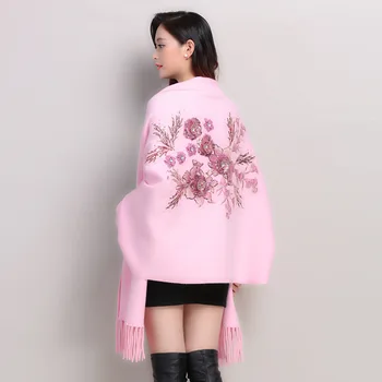 2019 Din Japonia Coreea În Afara Stradă Purta Flori Brodate Cu Mărgele De Iarnă Eșarfă Catifea De Lux Poncho Femei Mâneci Lungi Mantie