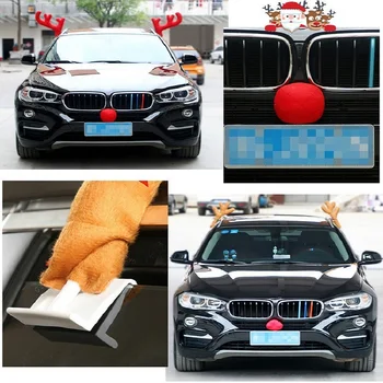 2019 Mai Noi Reni De Craciun Decor De Vehicule Auto Nas Corn Set Costum Rudolf Crăciun Coarne De Cerb Ren Cu Nasul Rosu, Ornamente