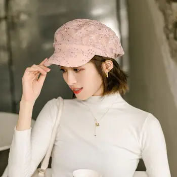 2019 Moda Primavara-Vara Doamnelor Pălării Pentru Femei Dantelă Paiete Bereta Europa și America Retro Flat Top Casual Sălbatice Capac Octogonal