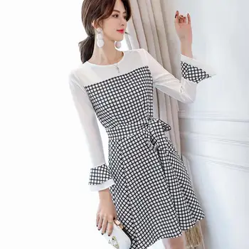 2019 Nou Chinezesc Checker pânză stiluri de Moda pentru Femei Rochii pentru Primavara si Vara cel mai bun cadou pentru prietena