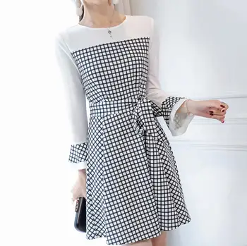 2019 Nou Chinezesc Checker pânză stiluri de Moda pentru Femei Rochii pentru Primavara si Vara cel mai bun cadou pentru prietena