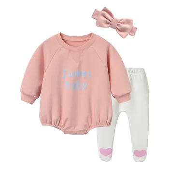 2019 Nou-născuți Haine de Toamna de Moda de Îmbrăcăminte pentru Copii 0-3 Ani Baby Roz cu Maneci Lungi Salopetă+ Pantaloni Pentru Fete Copii Costum