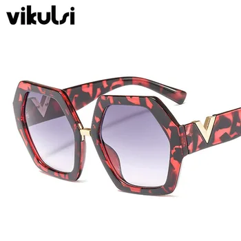 2019 Tendință Doamnelor Hexagon ochelari de Soare pentru Femei Brand de Lux Nuante de Rosu Gros Cadru Pătrat ochelari de Soare Femei Lunette de soleil UV400
