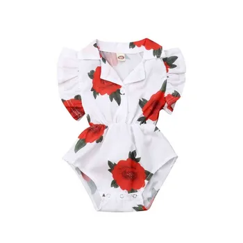 2019 Vară Copil Drăguț Copii Baby Girl Haine fără Mâneci Zburli Floral Romper Salopeta Costum de Haine Sunsuit Tinuta 0-18M