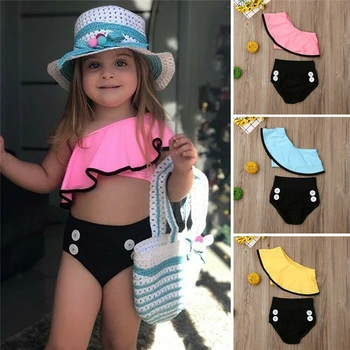 2019 Vară pentru Copii Copilul Fete pentru Copii Haine Set fără Mâneci Zburli costume de Baie Costume de baie Inot Bikini Costum de Baie Costum de 2 buc