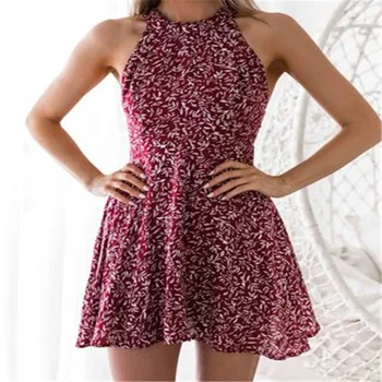 2020 Brand Rochie de Femei Agățat de Gât Caracteristici Backless de Imprimare fără Mâneci Rochie Sexy de Moda rochie roșie de Vară de Îmbrăcăminte pentru Femei