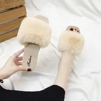 2020 Femei Blană Papuci de casă tv cu Non-alunecare de Solid Moda de Iarnă Caldă Pantofi Femei Cap Pătrat Aluneca pe Apartamente Fierbinte Doamnelor Pantofi de Pluș