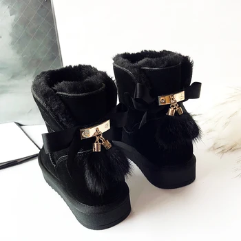 2020 Femei de Moda Plat Zăpadă Cizme de Iarna Piele Slip-On Doamnelor Cizme Glezna Confortabil Femmes Blana Bottes Pantofi pentru Fete Negru