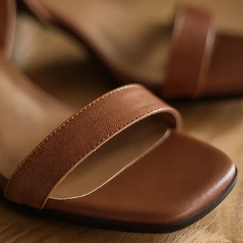 2020 Femei Sandale cu Toc din Piele Negru Maro Femeie Pantofi de Vara 6cm 33-40