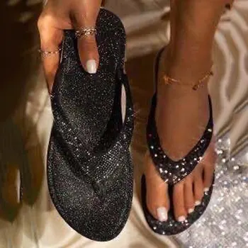 2020 Femei Sandalias Diapozitive Bling Stras Doamnelor Pantofi Casual De Vara Plat Feminin Cristal Sclipici Femeii Plus Dimensiunea 43