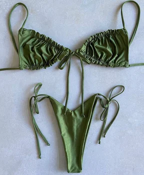 2020 Femei Solide Set De Bikini Sexy Bikini Cu Talie Joasa, Costume De Baie, Costum De Vară Costum De Baie Retro Feminin Galben De Uzură Plajă Biquini