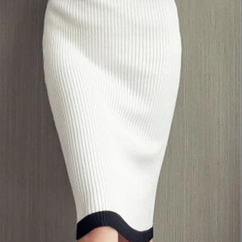 2020 Femei Tricotate Rochie De Creion Bodycon Midi Cu Maneci Lungi O De Gât Pulover Alb Rochie De Sex Feminin Coreeană Tricot Vestidos De Tricotat Rochii