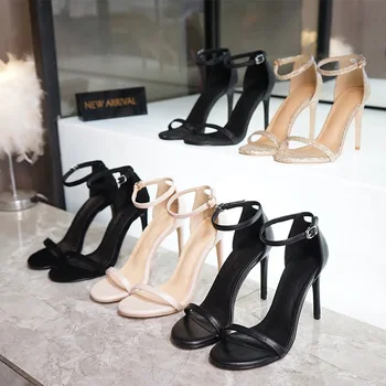 2020 Femeie de Moda Sandale cu Toc Înalt Glezna, Catarama Femei Vara Tocuri sandale Pantofi de Vara pentru Femeie Negru Bej-Alb