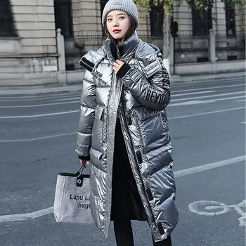 2020 Iarna Noi Jos Strat de Bumbac de Moda Glossy pentru Femei Sacou Captusit la Mijlocul Lungime Vrac Îmbrăcăminte exterioară Cald cu Gluga pentru Femei Hanorac BC65