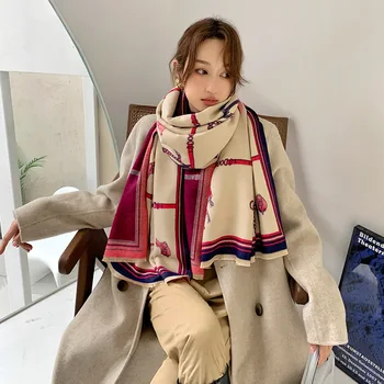 2020 Lux Cașmir Eșarfă pentru Femei de Iarnă Caldă Pashmina Șaluri și Împachetări Design Cal de Imprimare Bufanda Pătură Groasă Eșarfe