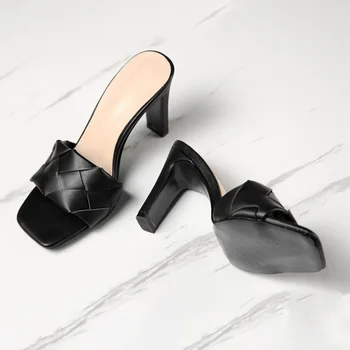 2020 Lux Slide-uri de Femei 10cm Tocuri inalte Catâri Sandale de Vara Bloc Tocuri Papuci de Bal Platforma Stripteuză Pantofi de Nunta