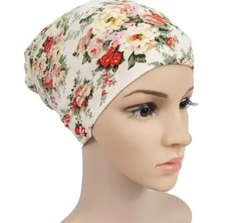 2020 Nou Modal Flora Imprimare Turban Capace Femeile Musulmane Elastic Văl Pălărie Islam Gata Să Poarte Underscarf Headwraps India Pălărie