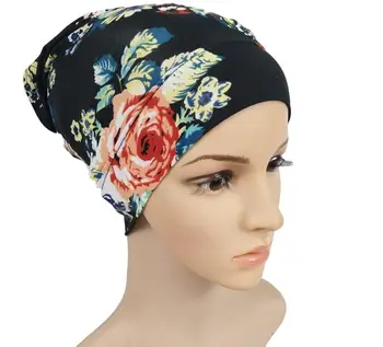 2020 Nou Modal Flora Imprimare Turban Capace Femeile Musulmane Elastic Văl Pălărie Islam Gata Să Poarte Underscarf Headwraps India Pălărie
